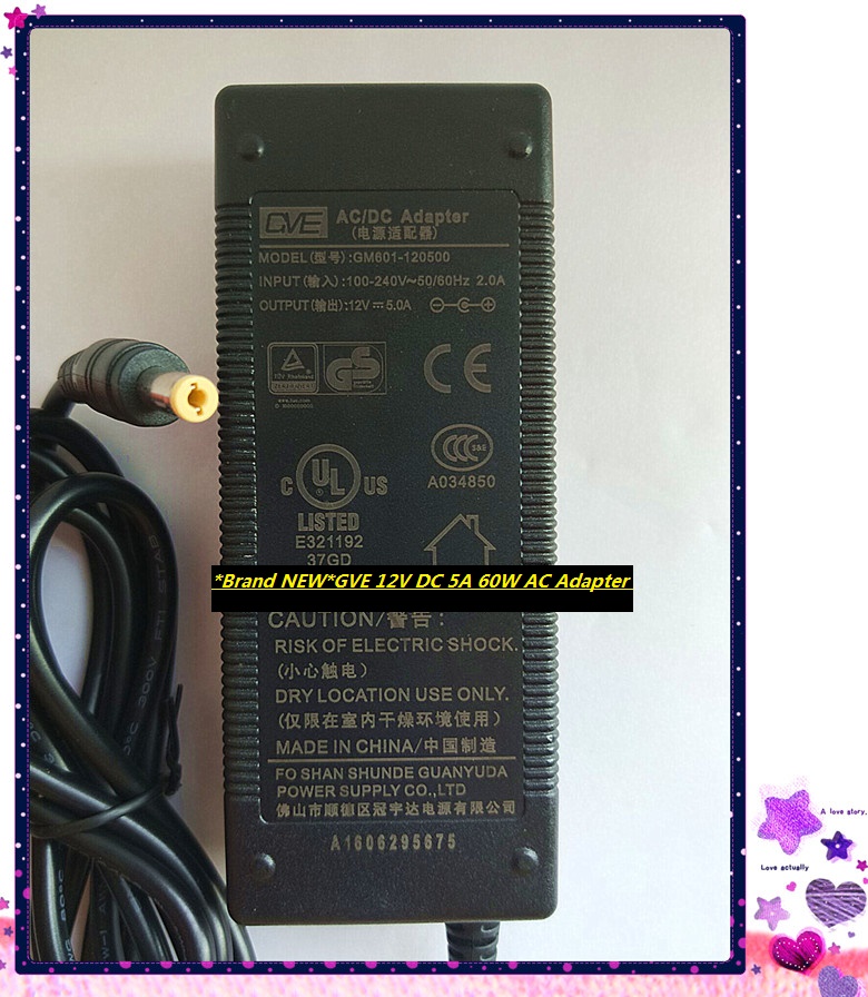 *Brand NEW*12V DC 5A 60W AC Adapter GVE GM601-120500 GM601120500